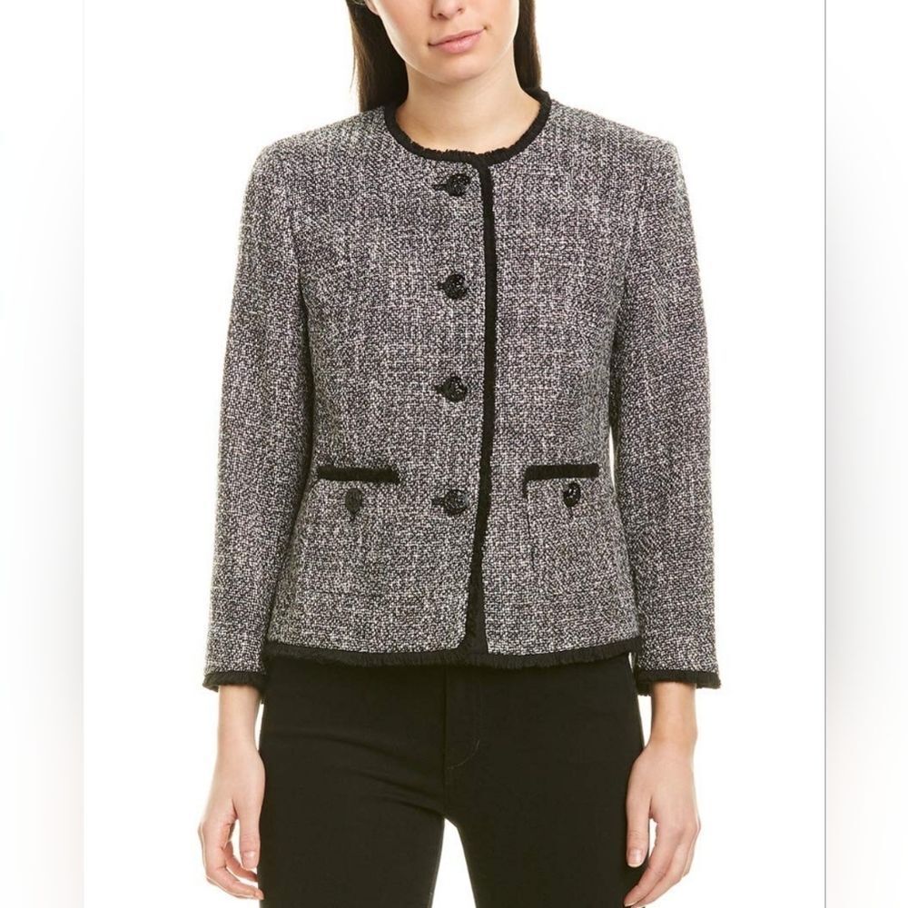 ANNE KLEIN Fringe Trim Tweed Jacket NWT - Size 2